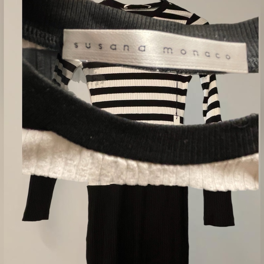 The Susana Monaco Stripe Crew Neck Long Sleeve Dress in Black & White